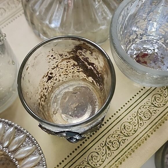 Set Of 5 Party Ready Mercury Glass Candleholders Different Heights Textures #6F - Picture 7 of 12